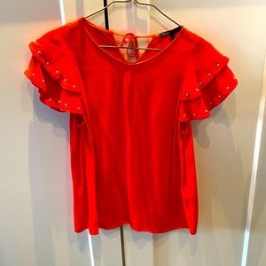 Maje Orange Ruffle Studded Top Small (size 1)